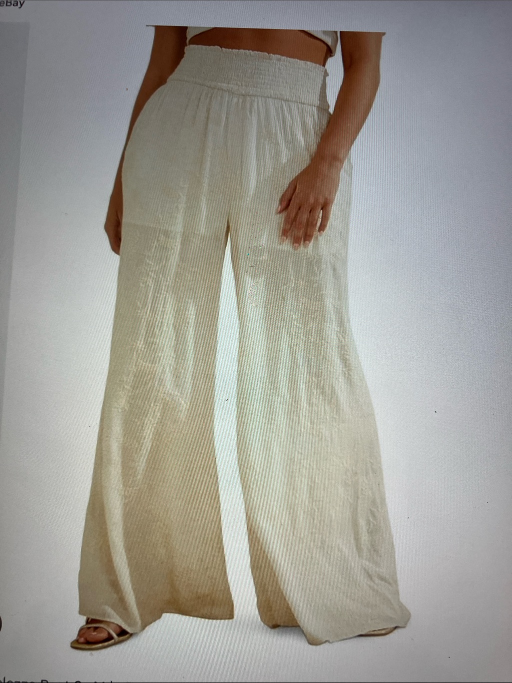 Rewash Cream Wide-Leg Smocked Waist Pants W/Tonal Leaf Pattern
